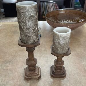 Elegant Silver and Brown Candle Holders